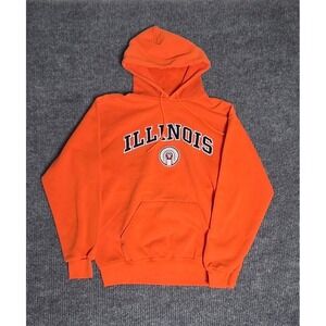 Vintage Logo Orange Illinois Fighting Illini Pullover Hoodie Sweatshirt Medium
